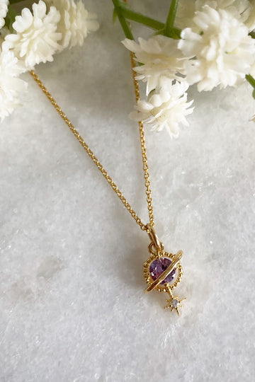 Orion Purple Planet and Star Necklace Wisteria London